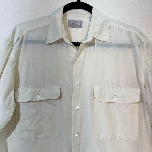 ESprit VTG Ivory White Button-Up Long-Sleeve Silk Blouse Shirt Size Medium - Picture 5 of 6